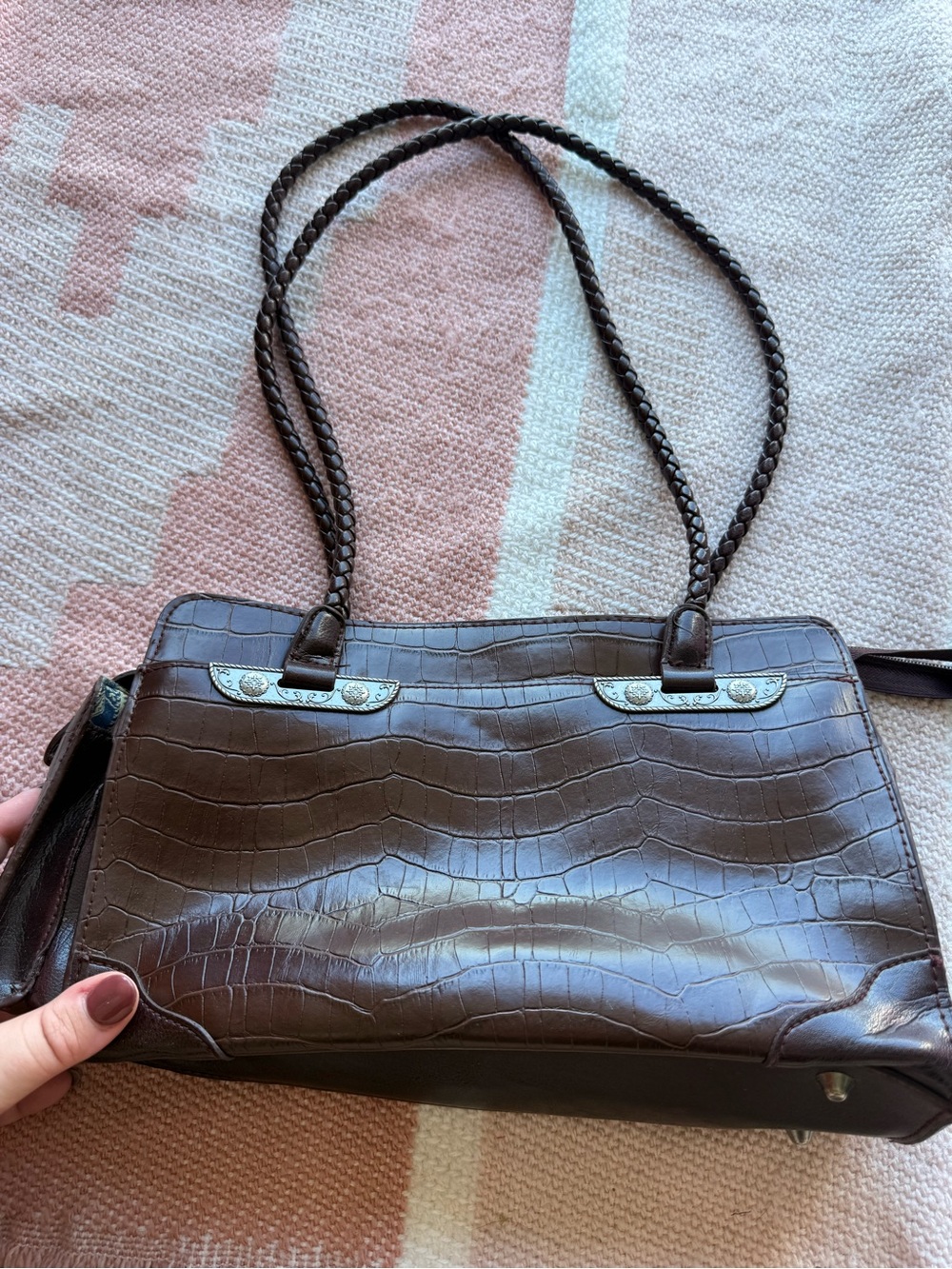 Women’s Dark Brown Croc-Embossed Shoulder Bag